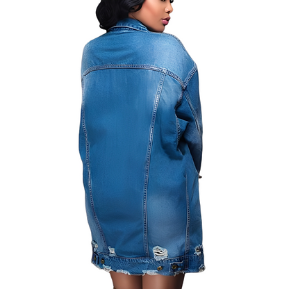 Yasmin - Damska długa dżinsowa kurtka o swobodnym kroju