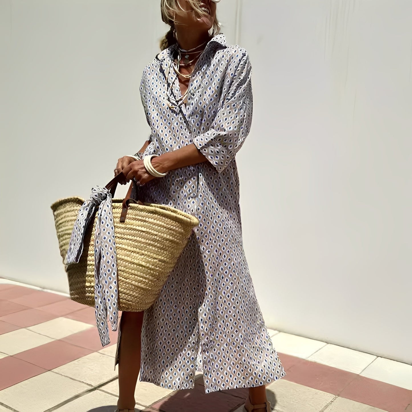 Paulette - Kobieca klasyczna sukienka koszulowa w paski