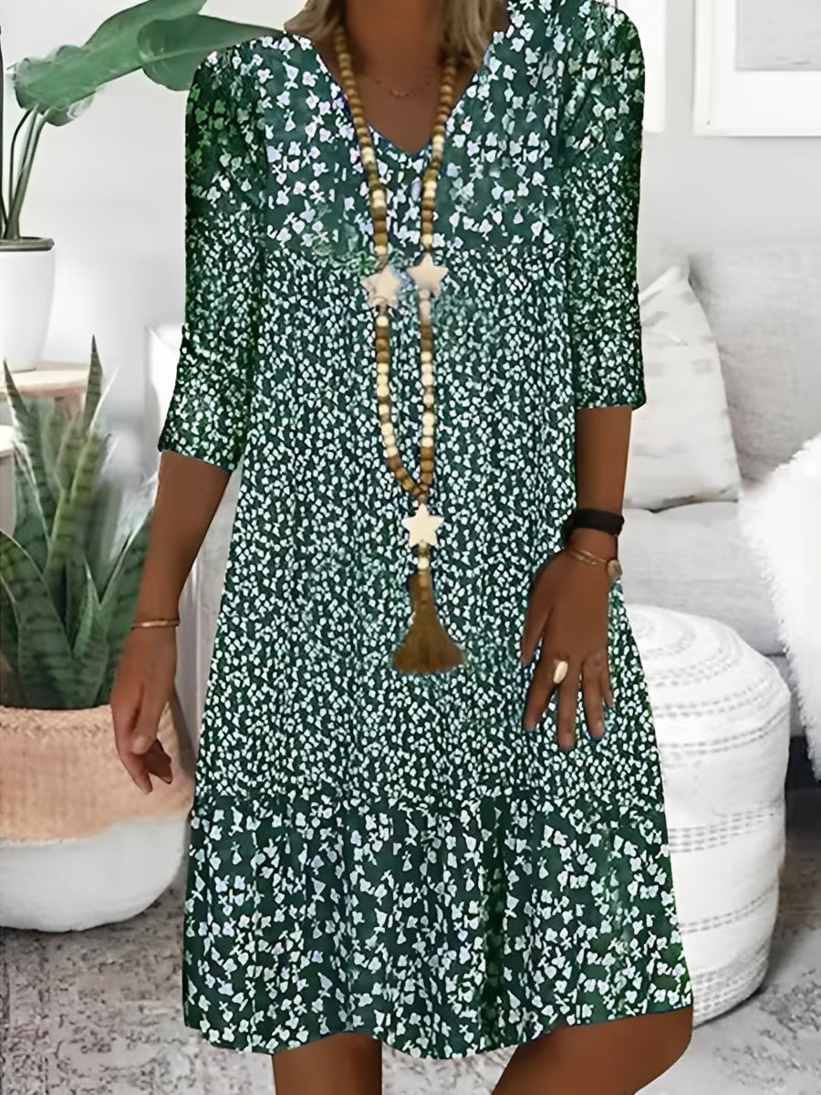 Elsie - Stylowa sukienka z dekoltem V i nadrukiem dla kobiet