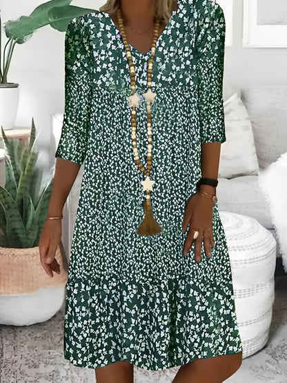 Elsie - Stylowa sukienka z dekoltem V i nadrukiem dla kobiet