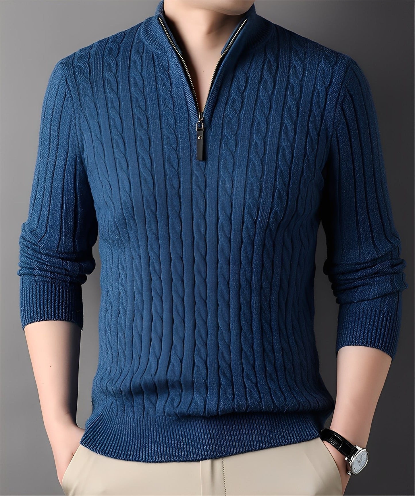 Damian - Nowoczesny dzianinowy sweter męski z zamkiem