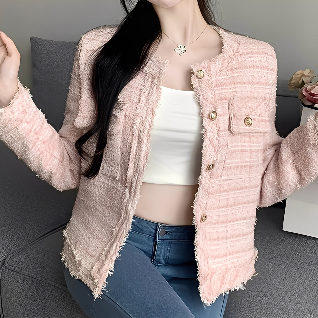 Rexanne - Nowoczesna krótka damska kurtka z kieszeniami