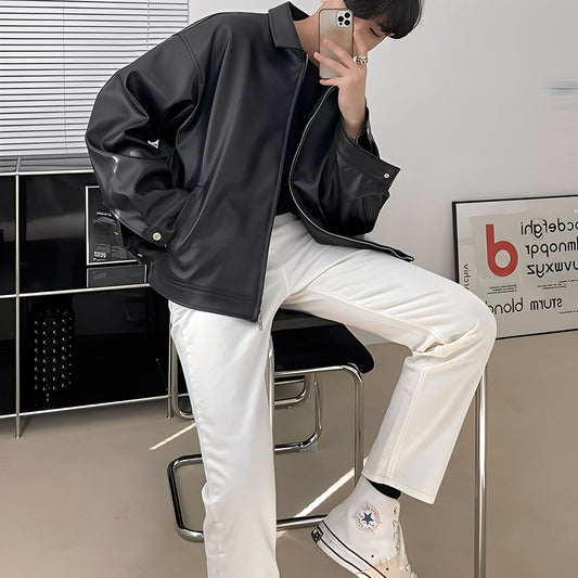 Russell - Modna oversize skórzana bomberka dla mężczyzn