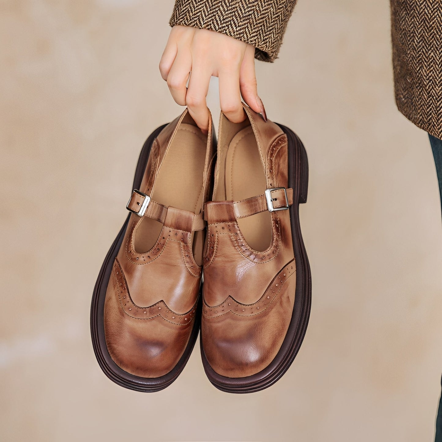 Erika - Retro-buty z mocnej skóry dla kobiet