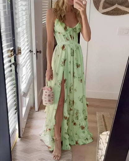 Livie - Stylowa suknia maxi z kwiatowym wzorem i rozcięciem dla kobiet