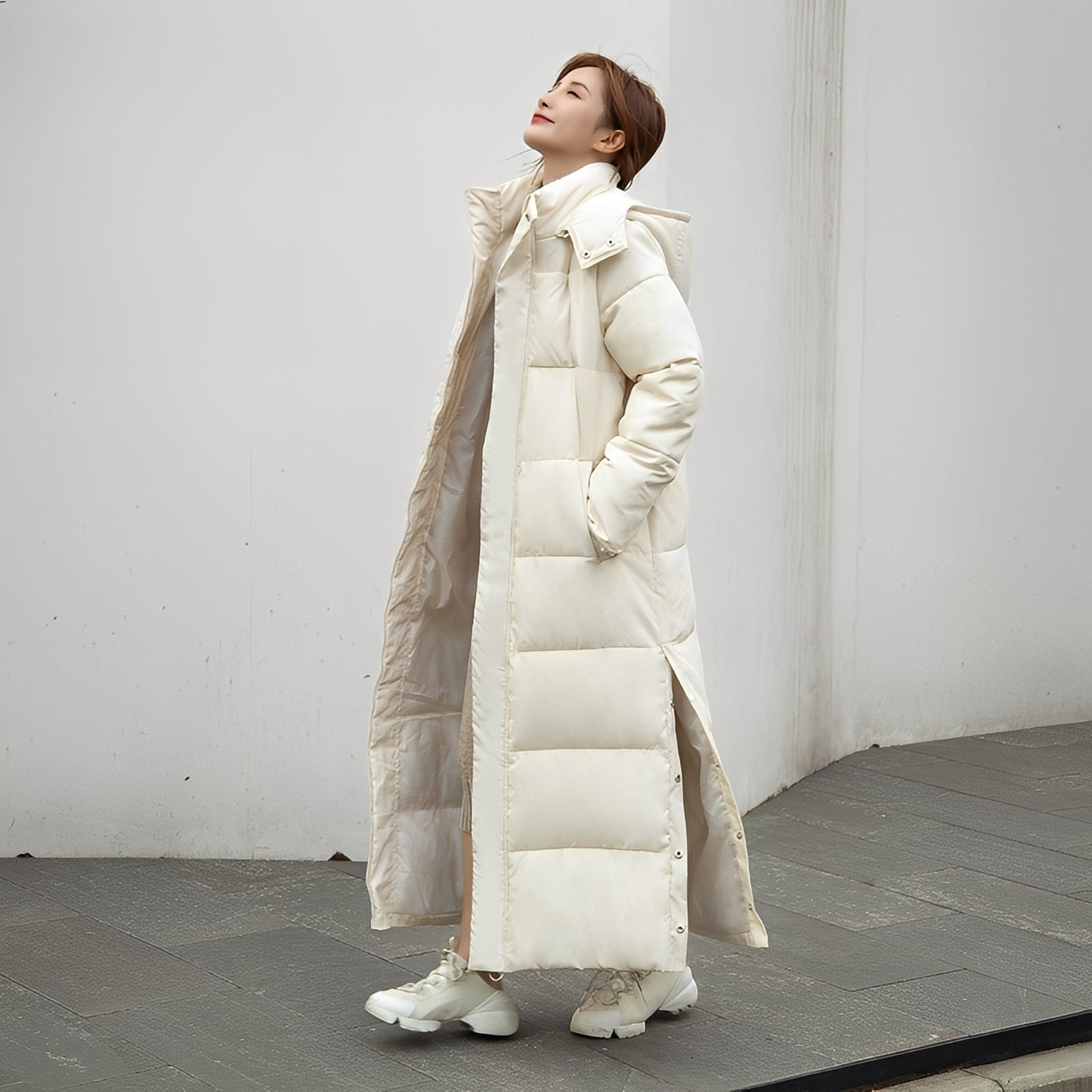 Maylis - Długi ciepły zimowy płaszcz pikowany dla kobiet