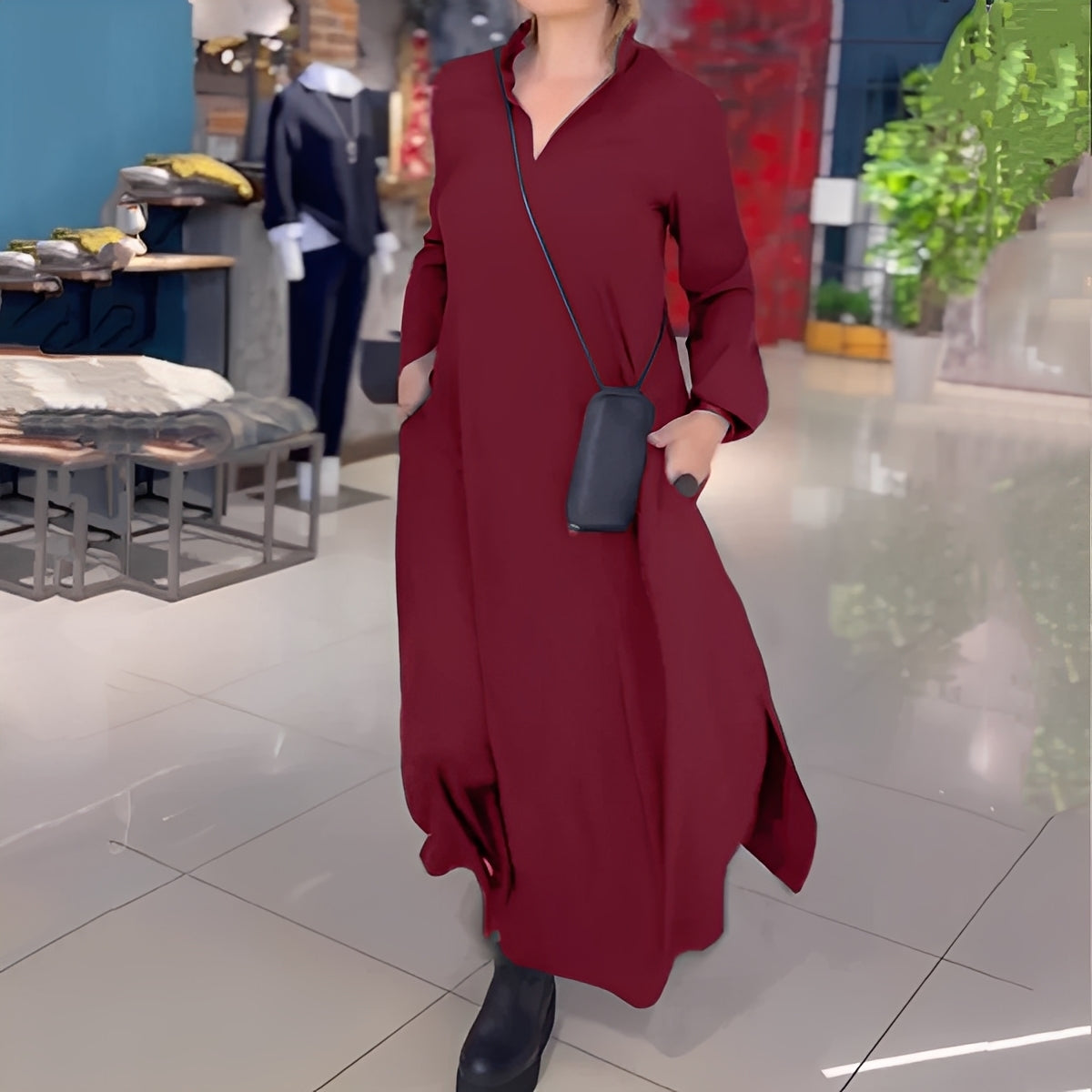 Hélène - Swobodna sukienka z bocznym rozcięciem dla kobiet