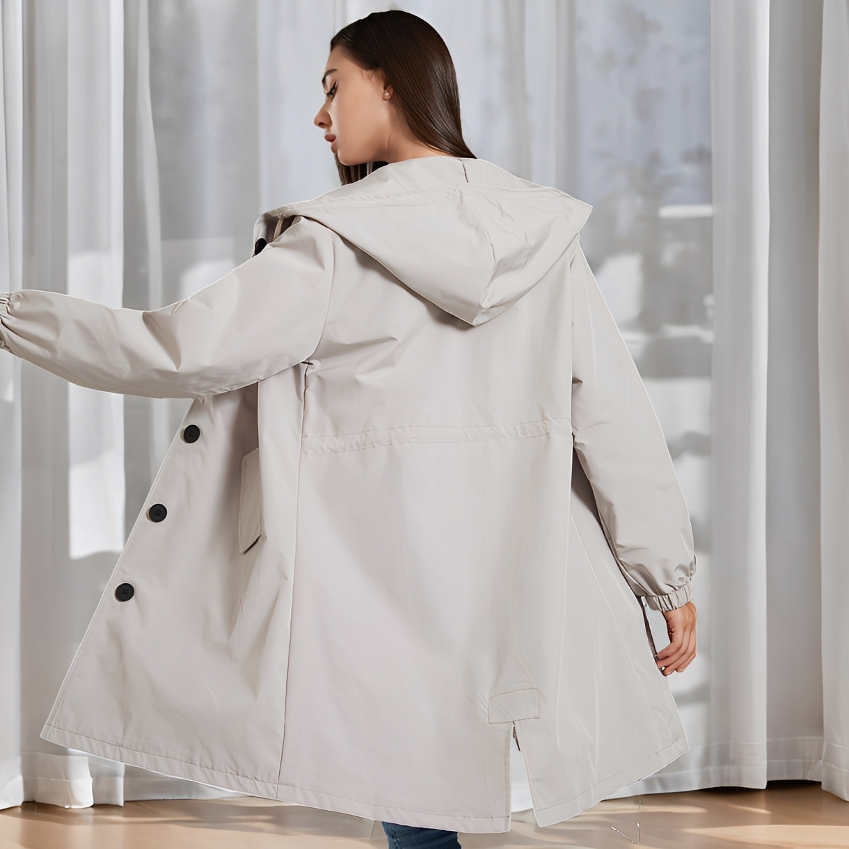 Vivyan - Kobieca luźna kurtka z kapturem, odporna na wodę