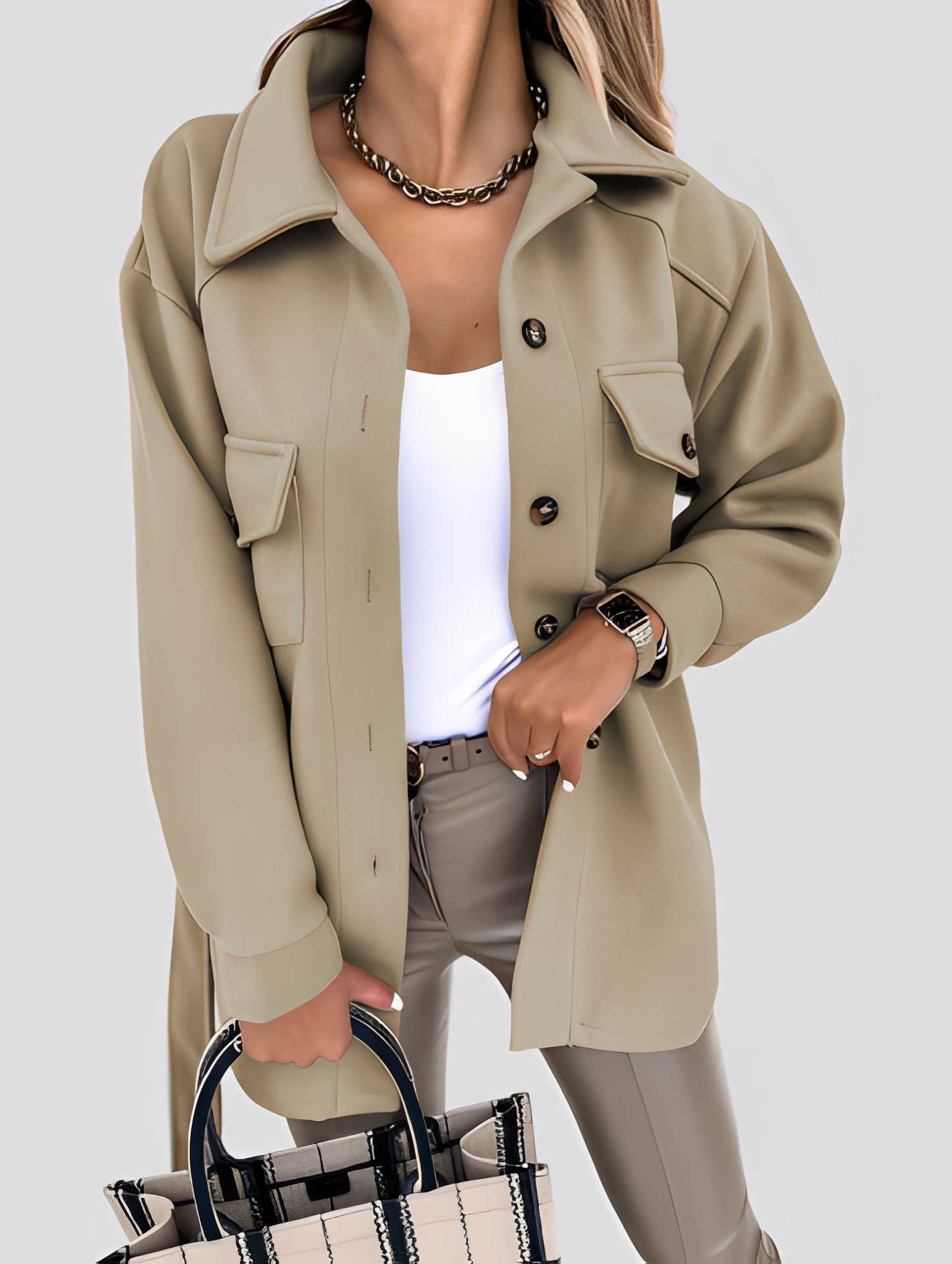 Tiffanie - Nowoczesna, lekka damska kurtka wełniana z klapami