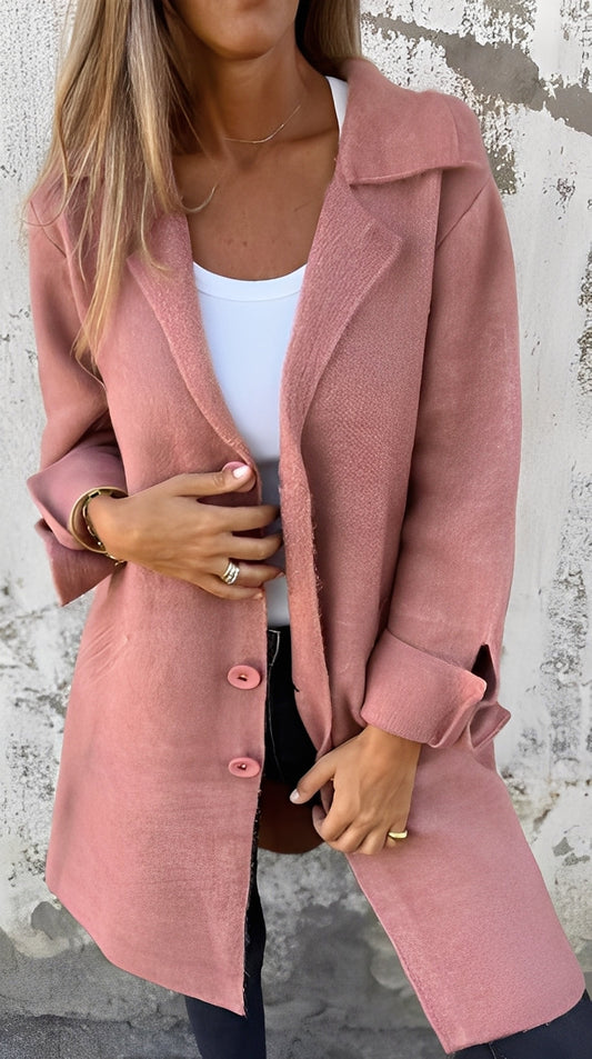 Meridith - Stylowy długi płaszcz z klapami dla pań