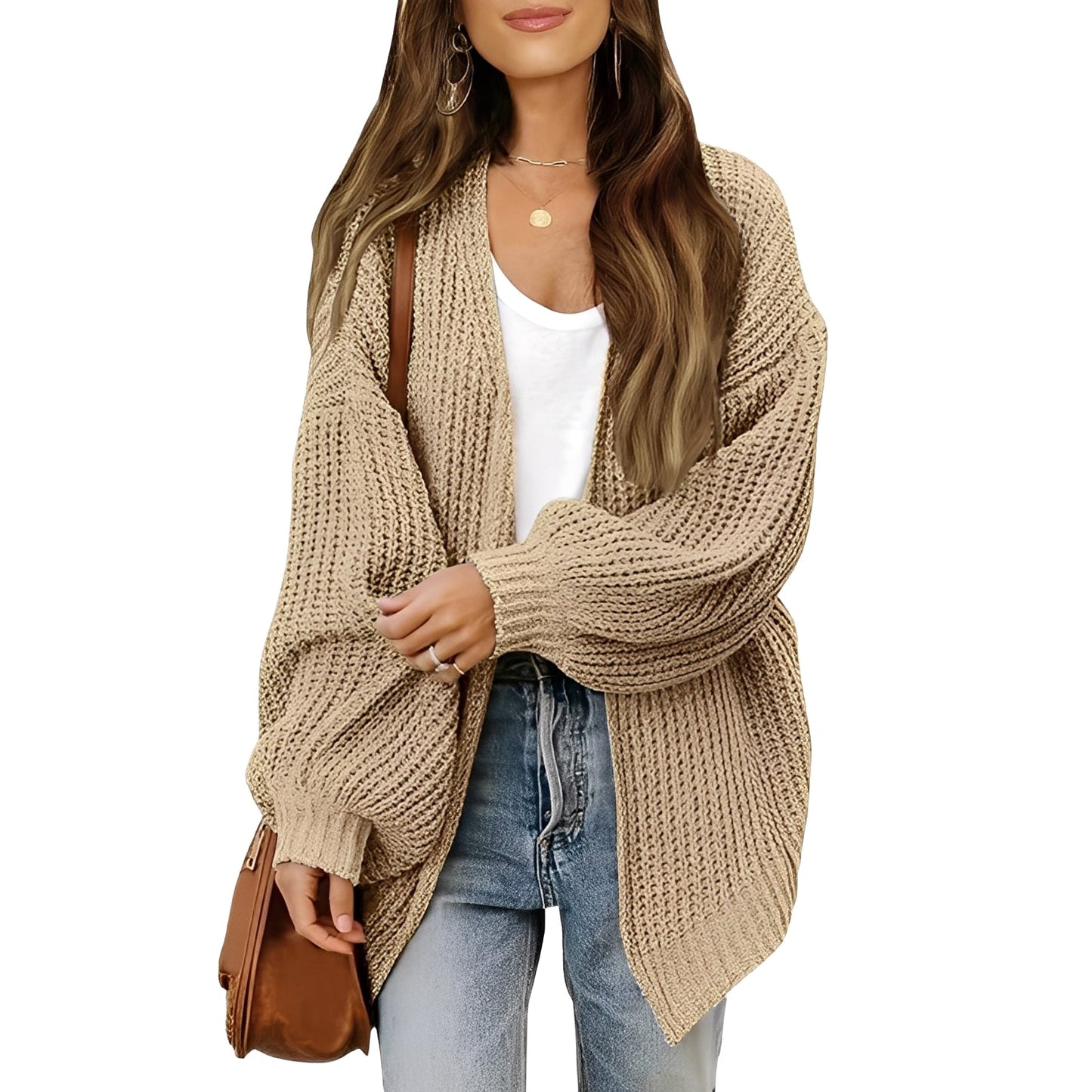 Nelly - Luźny kardigan damski z otwartym przodem