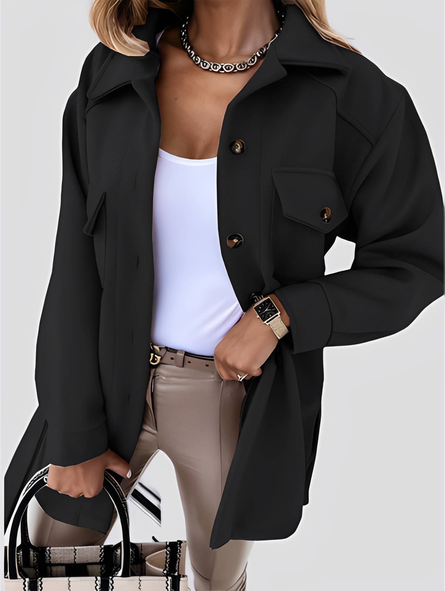 Tiffanie - Nowoczesna, lekka damska kurtka wełniana z klapami