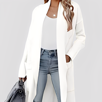 Chantal - Swobodny długi tweedowy kardigan damski