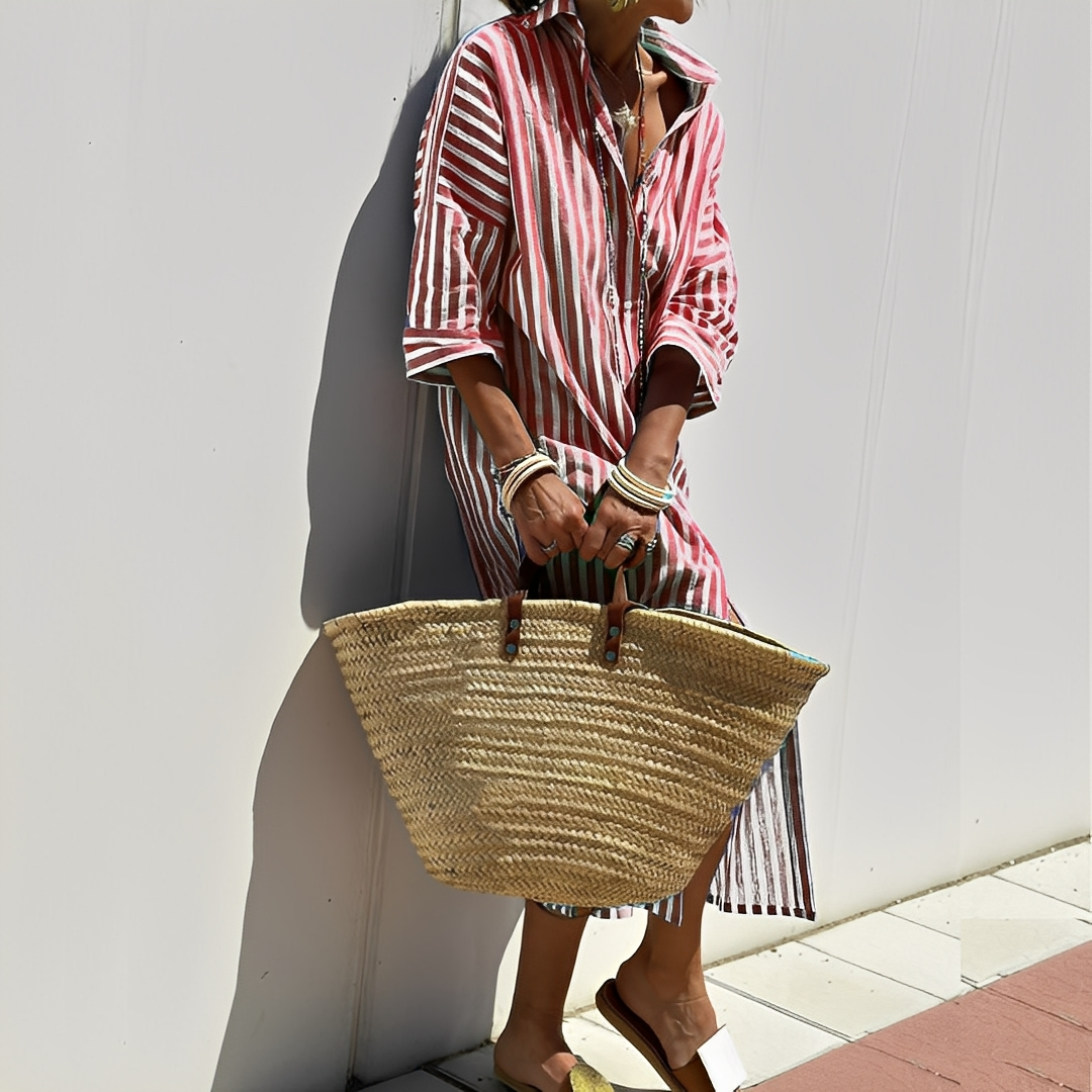 Paulette - Kobieca klasyczna sukienka koszulowa w paski