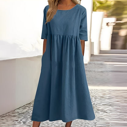 Sylvette - Damska sukienka bawełniana z okrągłym dekoltem