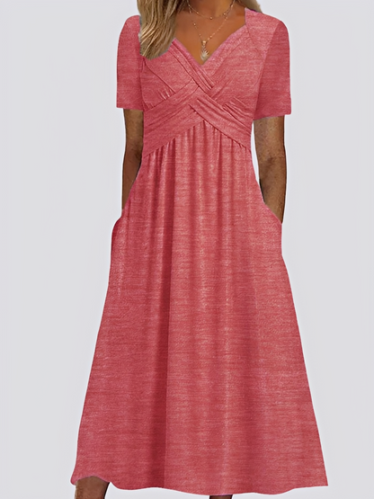 Salma - Swobodna sukienka midi z krótkimi rękawami dla kobiet