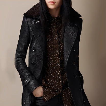 Rachael - Elegancki damski płaszcz z imitacji skóry