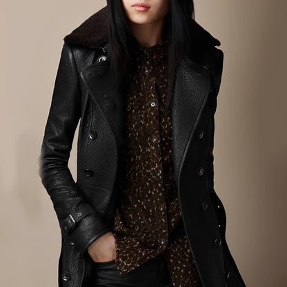 Sylvaine - Elegancki damski płaszcz skórzany