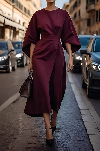 Nicole - Stylowa midi sukienka z bufiastymi rękawami dla pań