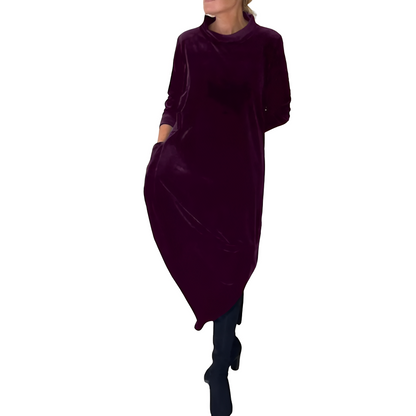 Roxanne - Stylowa długa aksamitna sukienka z kieszeniami dla kobiet
