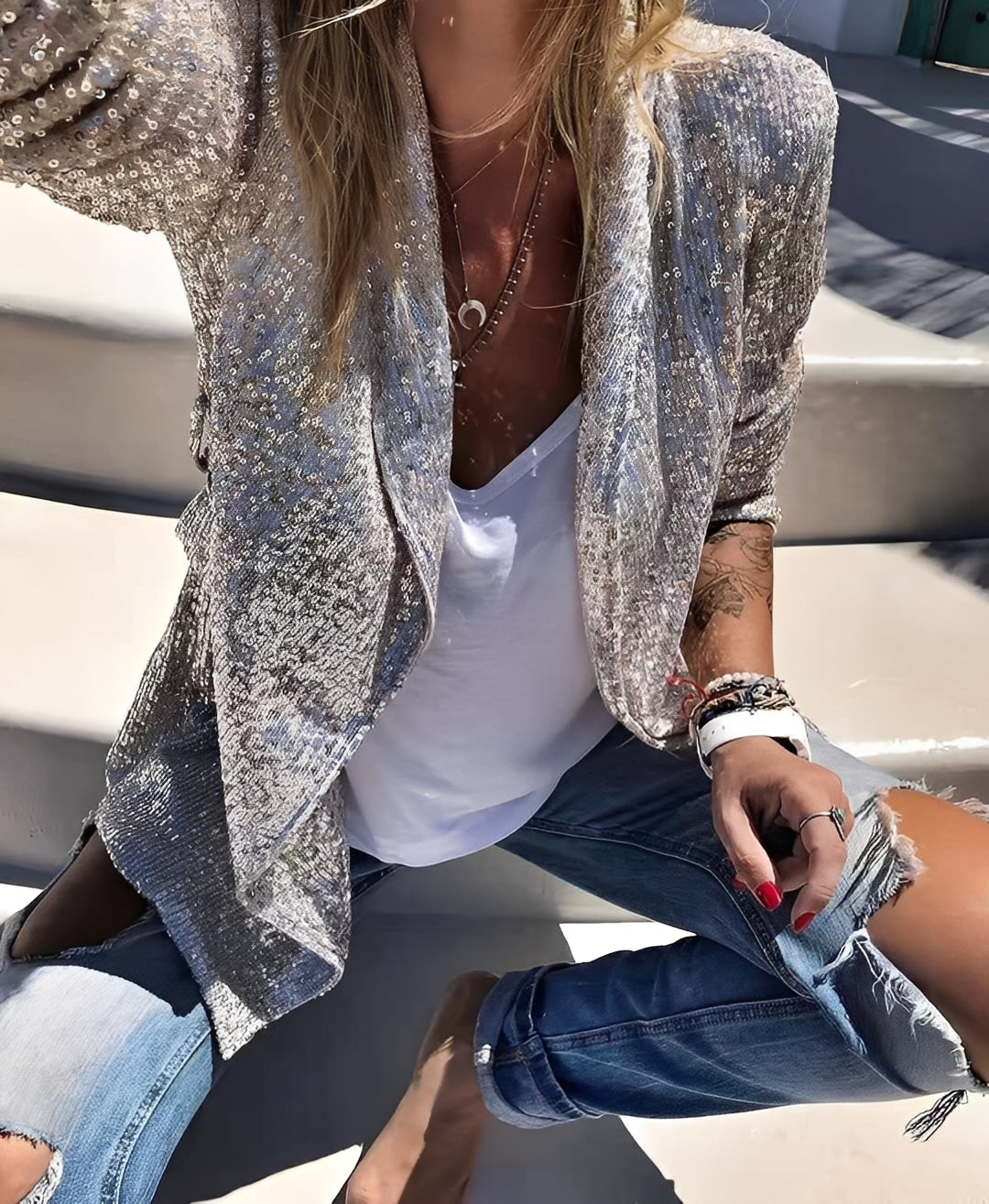 Abigaëlle - Damska marynarka z cekinowymi klapami