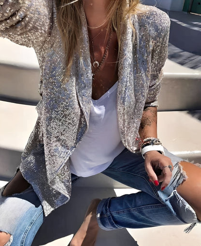 Abigaëlle - Damska marynarka z cekinowymi klapami