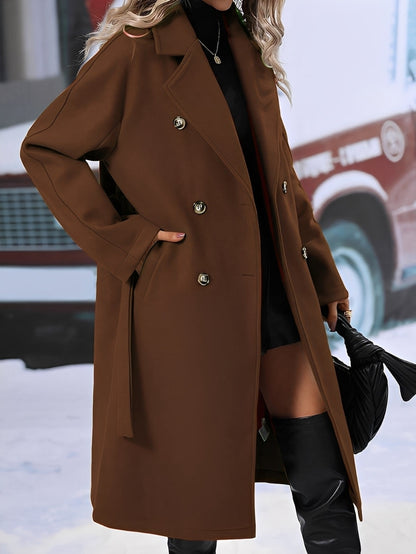 Chloe - Elegancki długi płaszcz dwurzędowy dla kobiet