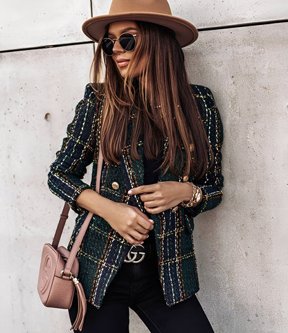 Cheri - Stylowy, dobrze dopasowany żakiet w kratę dla kobiet