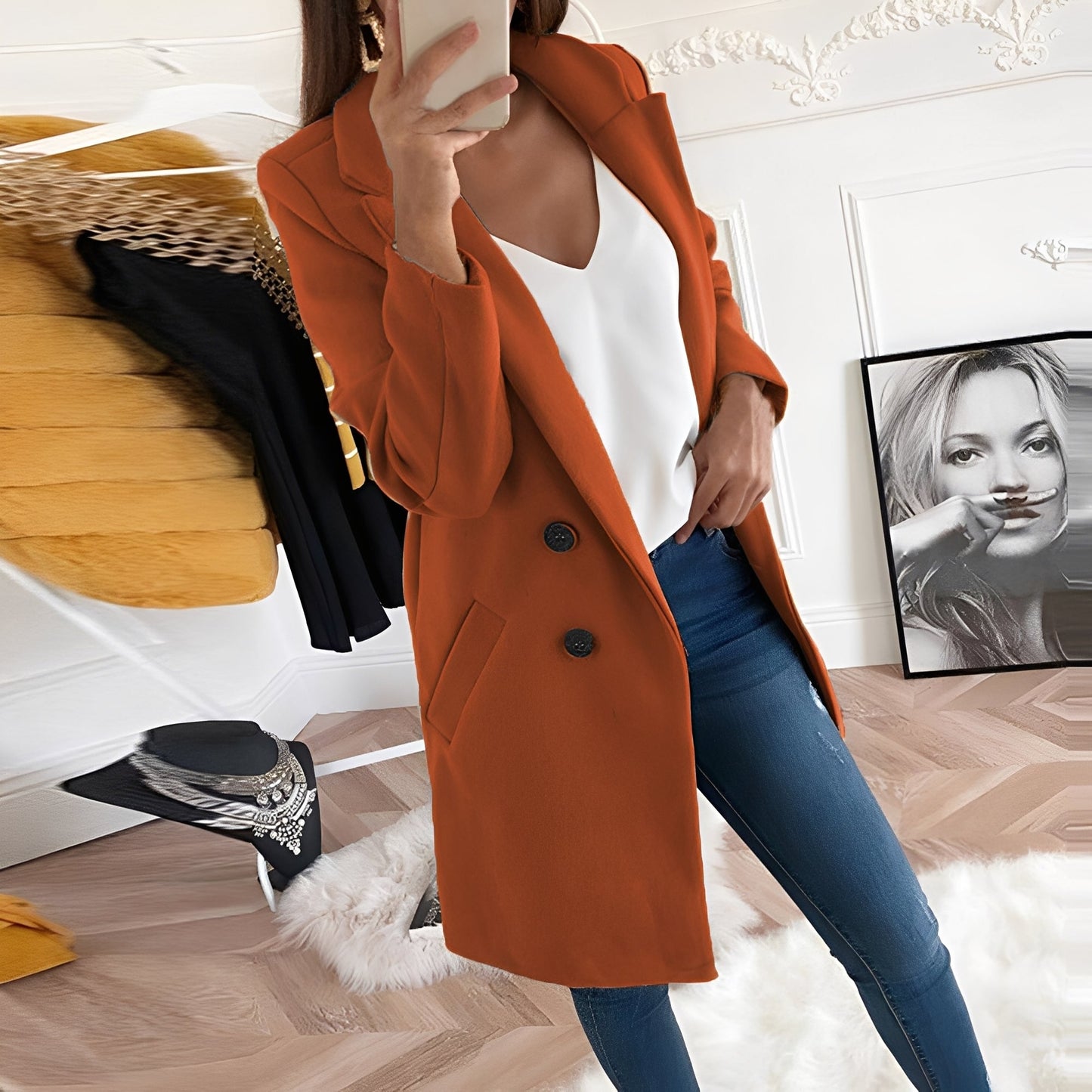Tiffani - Stylowy długi płaszcz z wełny dla kobiet