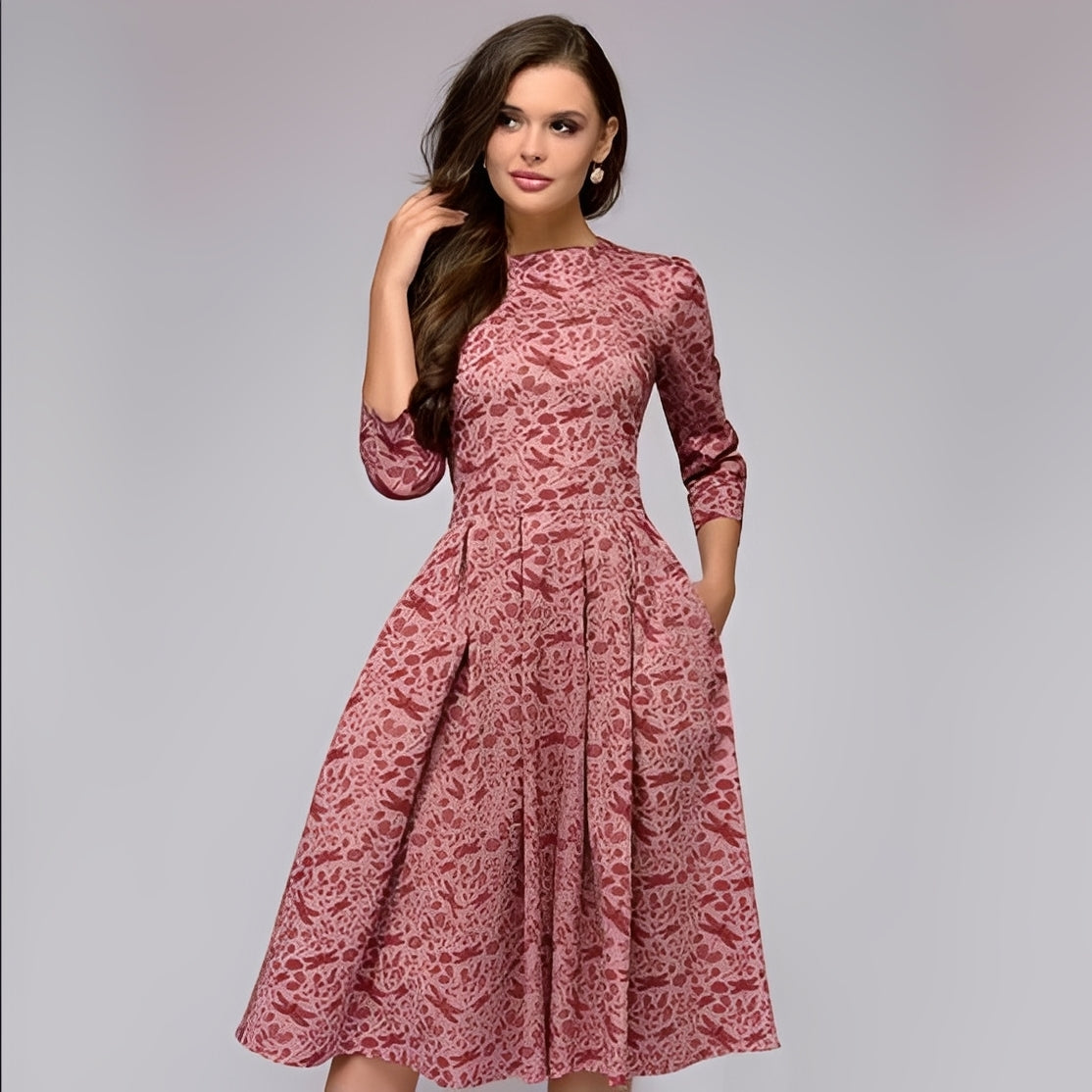 Catherine - Stylowa sukienka A-linia z kwiatowym wzorem dla kobiet