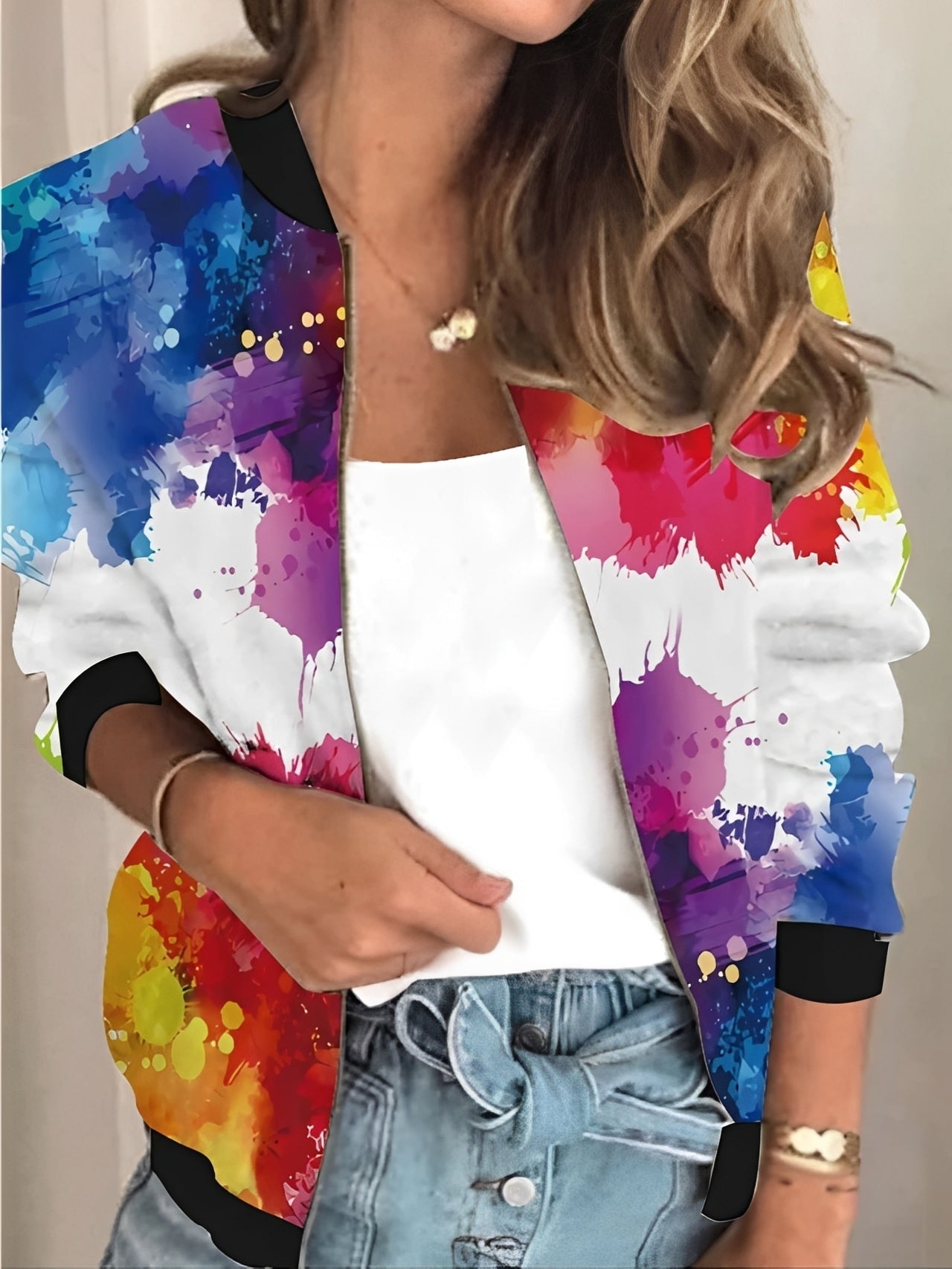 Elsie - Stylowa kurtka z zamkiem i kwiatowym wzorem dla pań