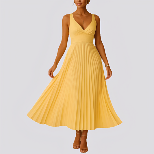 Sabrina - Elegancka suknia maxi z plisami i dekoltem V dla kobiet