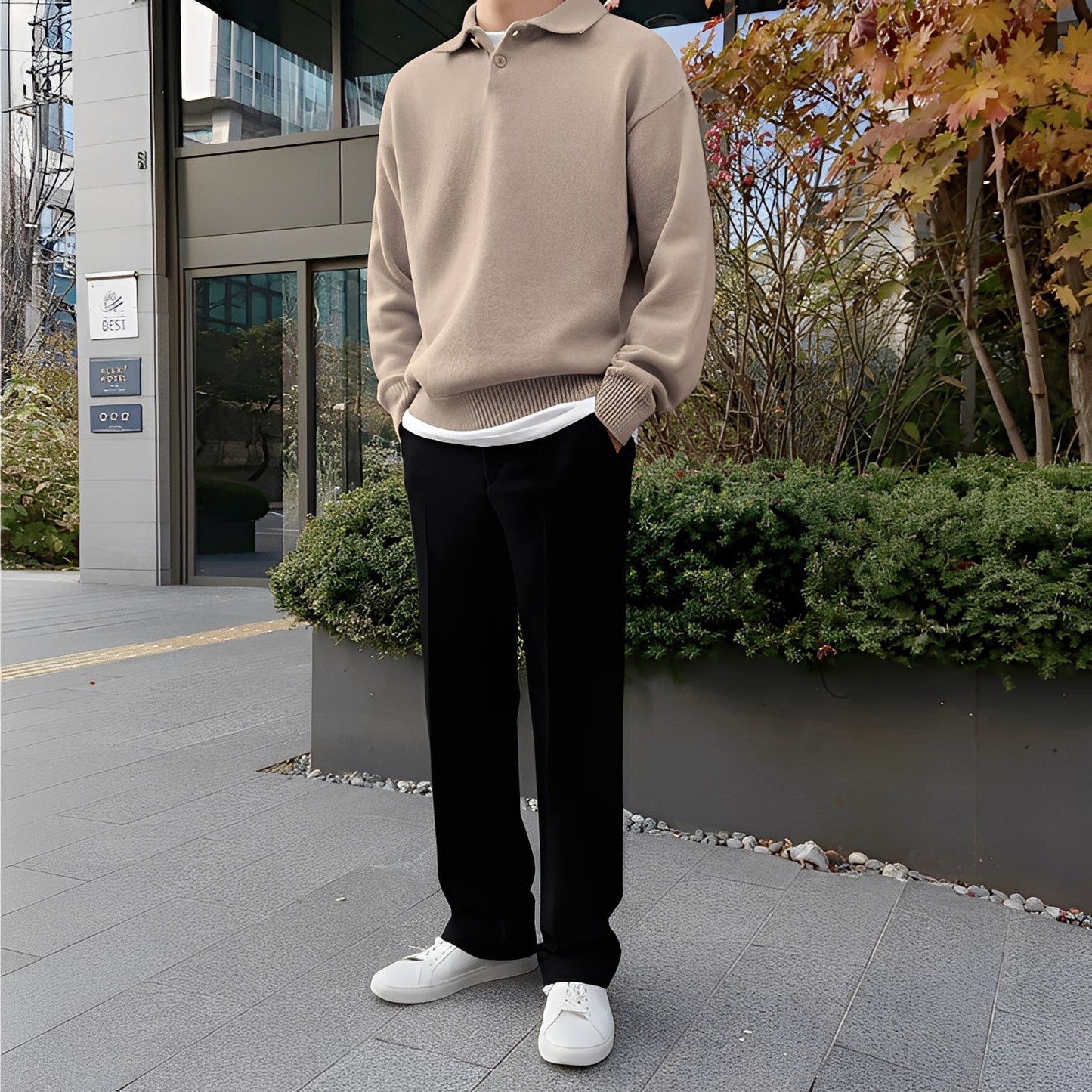 Bernard - męska dzianinowa koszulka polo z długim rękawem