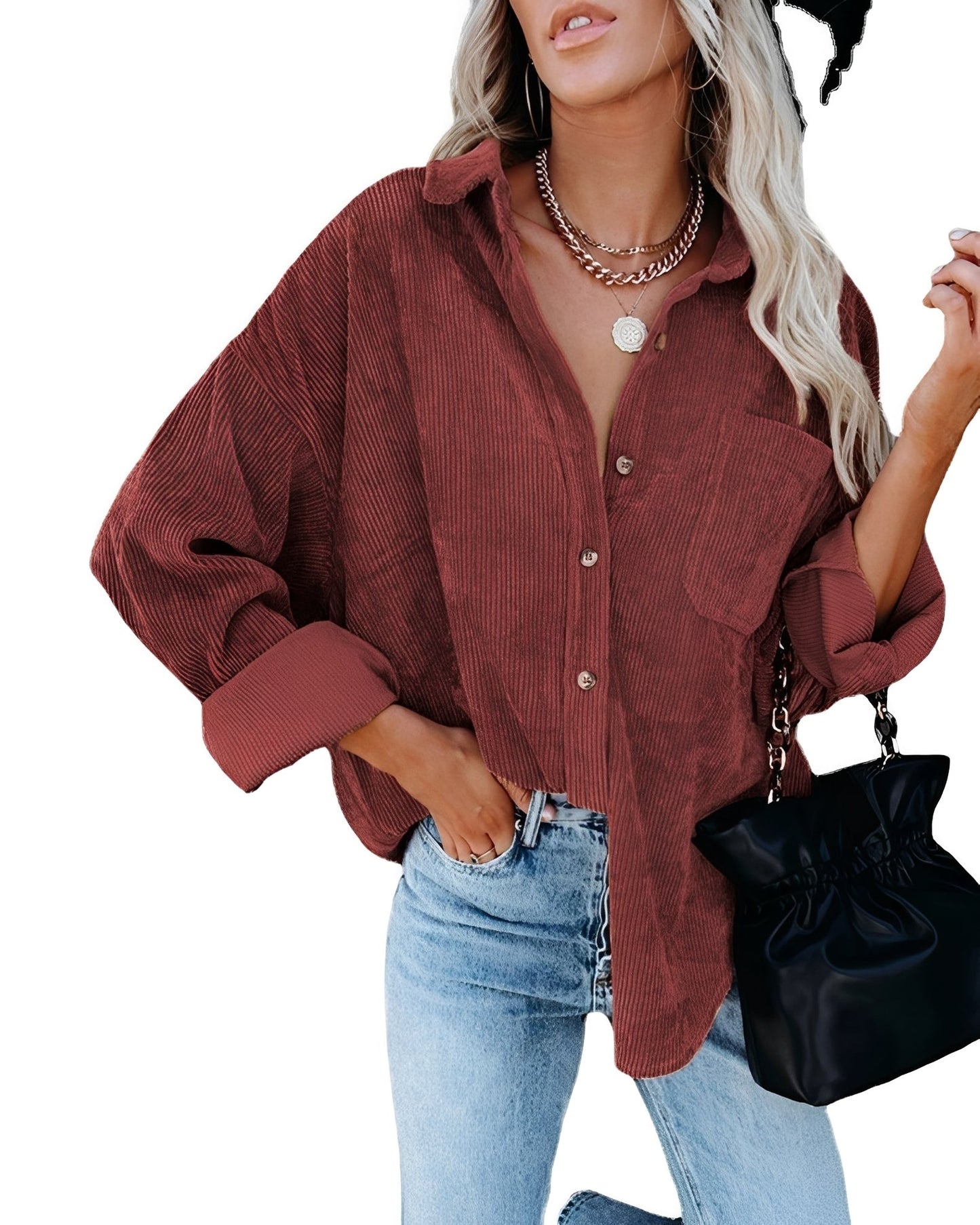 Jemima - Swobodne, luźno szyte polo z sztruksu dla kobiet