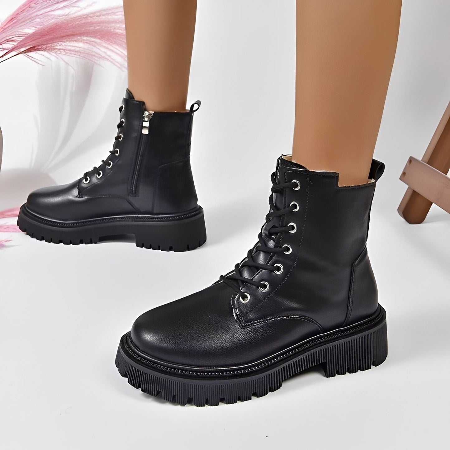Haylie - Modne, z futerkiem polarowym Martin buty dla kobiet