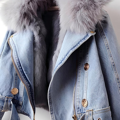 Nella - Stylowa kurtka dżinsowa z futrzanym wykończeniem dla kobiet