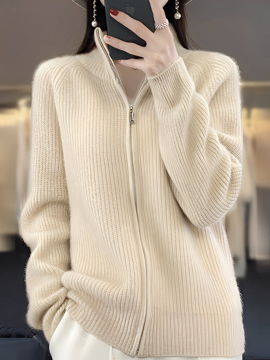 Brylee - Modna wełniana kurtka z zamkiem dla kobiet