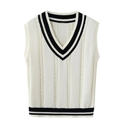 Leona - Klasyczna damska kamizelka z dzianiny z dekoltem w serek