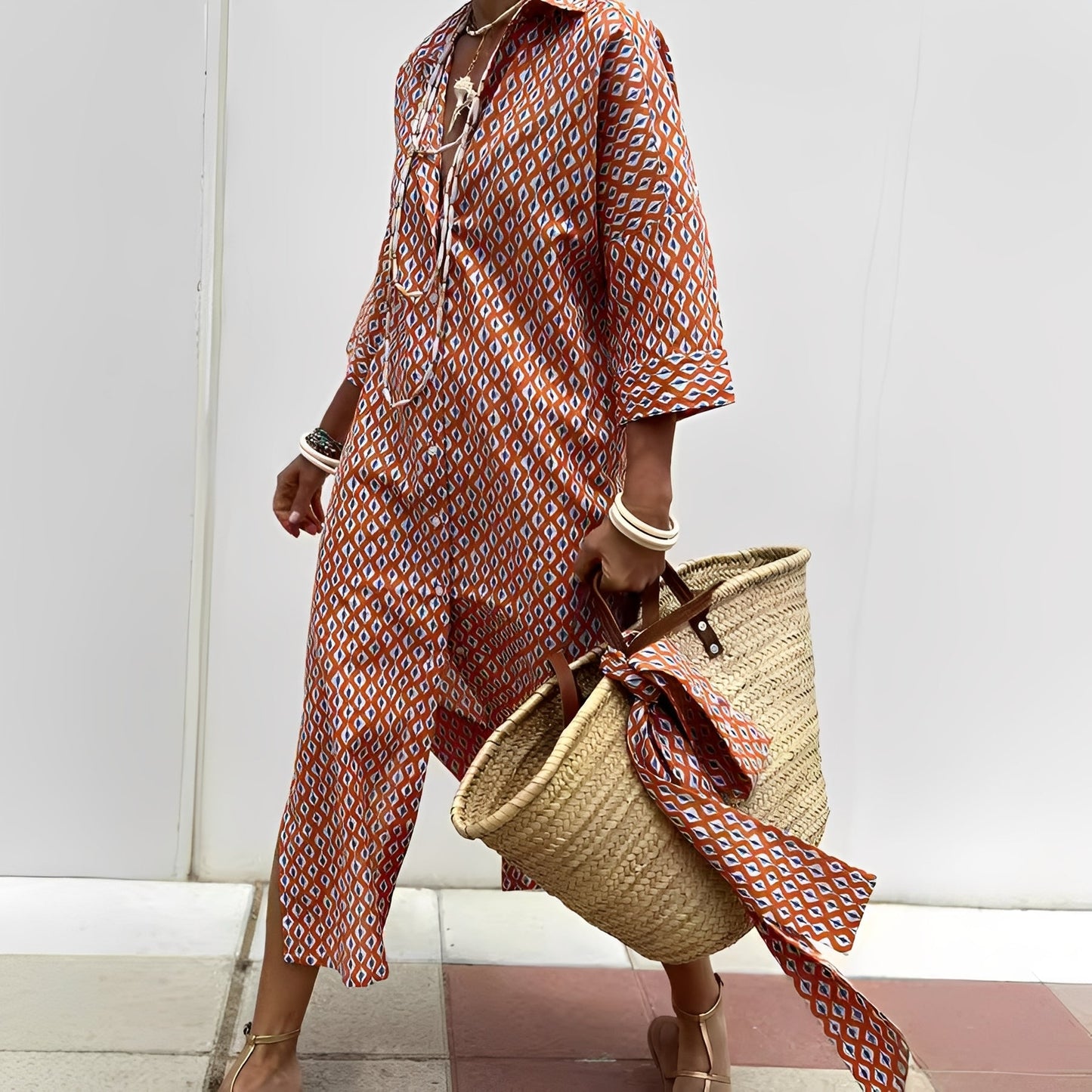 Paulette - Kobieca klasyczna sukienka koszulowa w paski