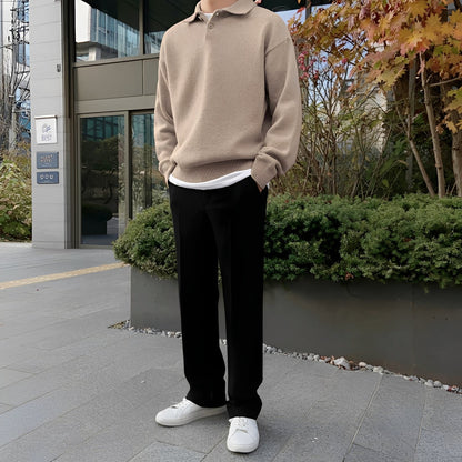 Gino - Męski nowoczesny sweter z wełny z półzamkiem