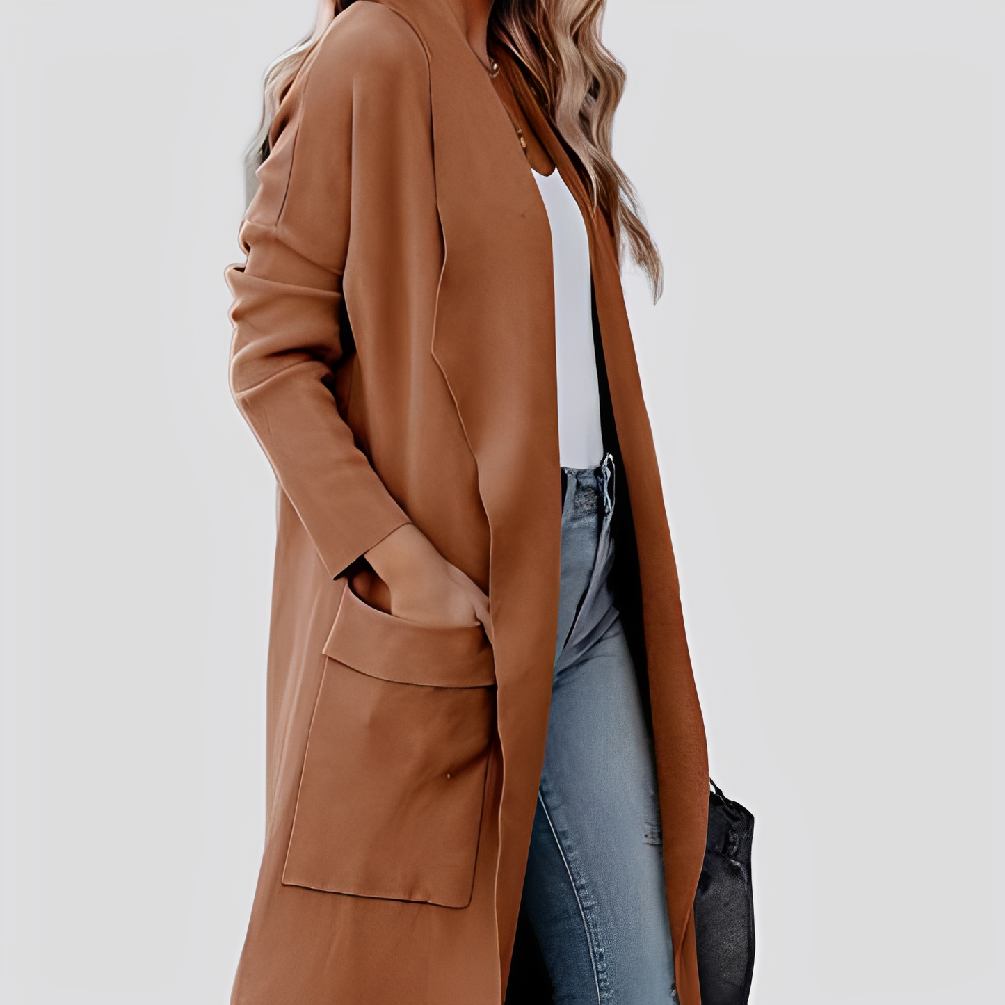 Chantal - Swobodny długi tweedowy kardigan damski