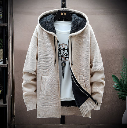 Roni - Męska nowoczesna bluza z kapturem z dzianiny z polarową podszewką
