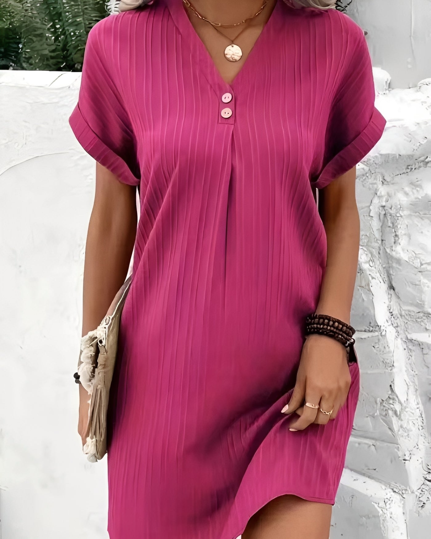 Stacey - Luźna sukienka mini z dekoltem V dla kobiet