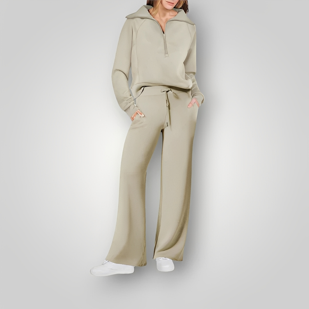 Jocilyn - Ciepły kobiecy komplet dwuczęściowy z półzamkiem