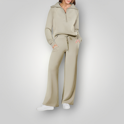 Jocilyn - Ciepły kobiecy komplet dwuczęściowy z półzamkiem