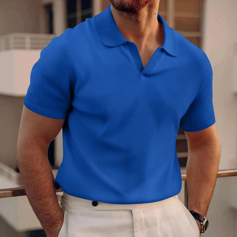 David - Prosta koszulka polo z waflowego materiału dla mężczyzn