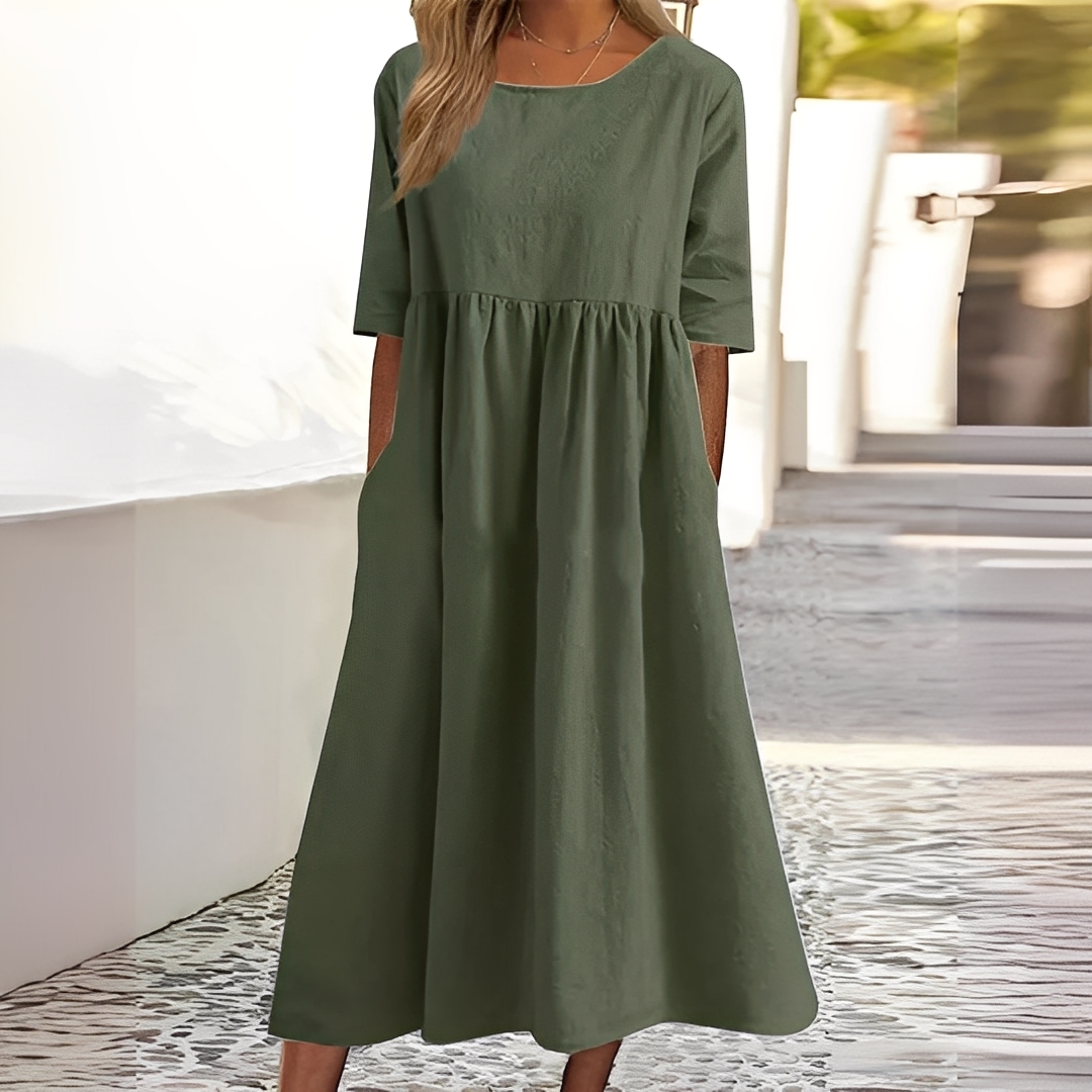 Sylvette - Damska sukienka bawełniana z okrągłym dekoltem