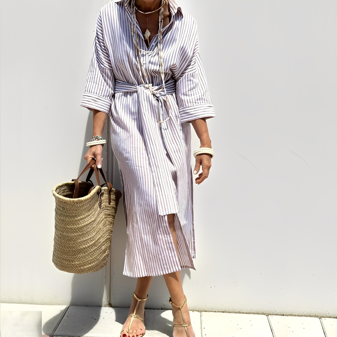 Paulette - Kobieca klasyczna sukienka koszulowa w paski