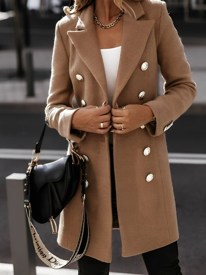 Amanda - Modny wełniany płaszcz dwurzędowy dla kobiet