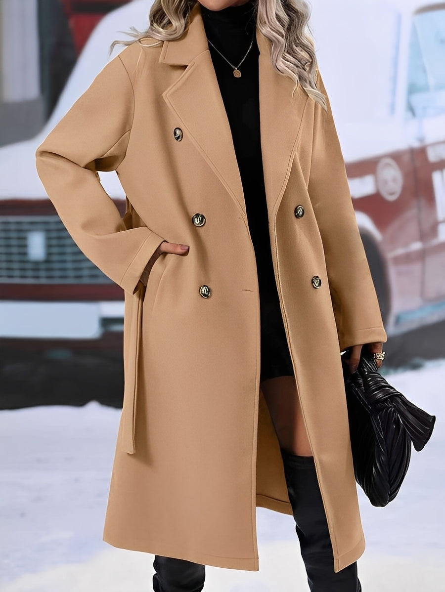 Chloe - Elegancki długi płaszcz dwurzędowy dla kobiet